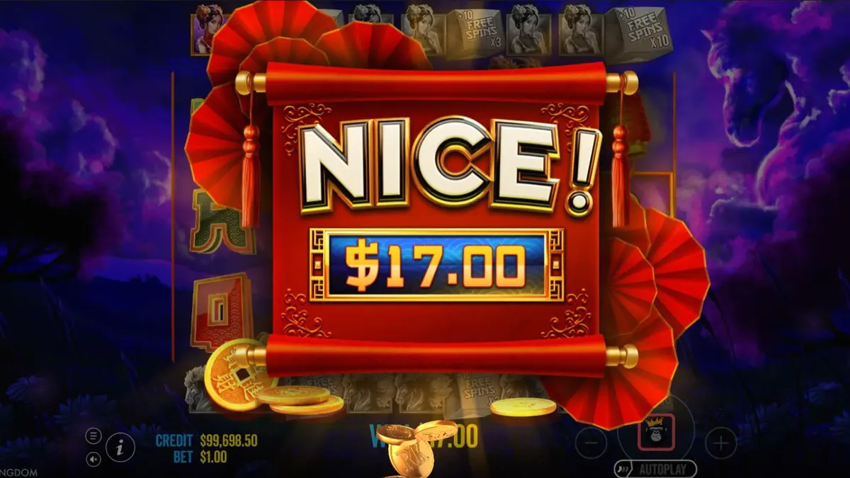 Floating Dragon Wild Horses slot machine interface featuring golden horses and dragon motifs