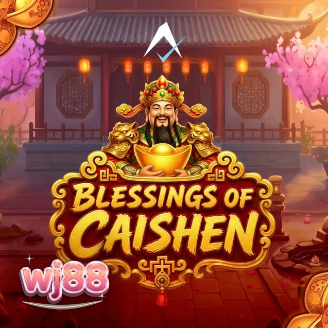 Interface do jogo de slot Blessings of Caishen com símbolos dourados e multiplicadores